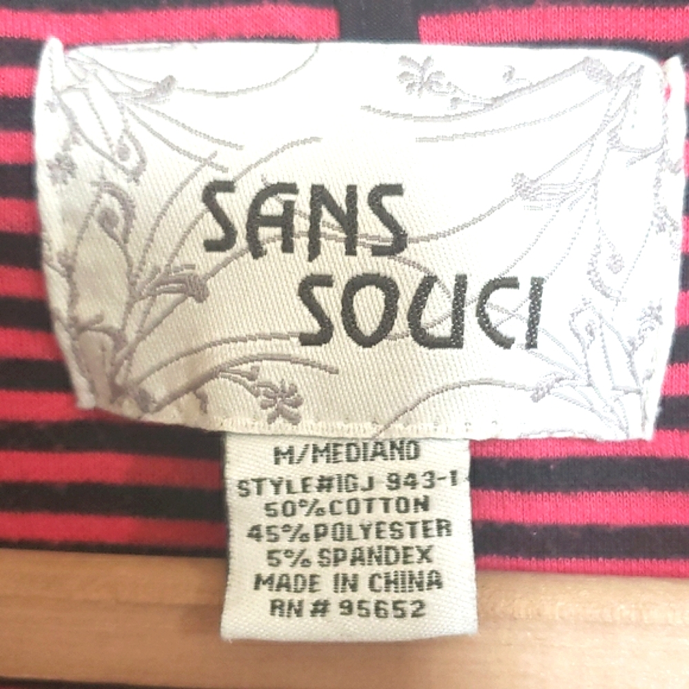 Vintage Sans Souci 90s Red Black Striped Cropped Blazer Jacket • Soft Jersey • M - Picture 9 of 9